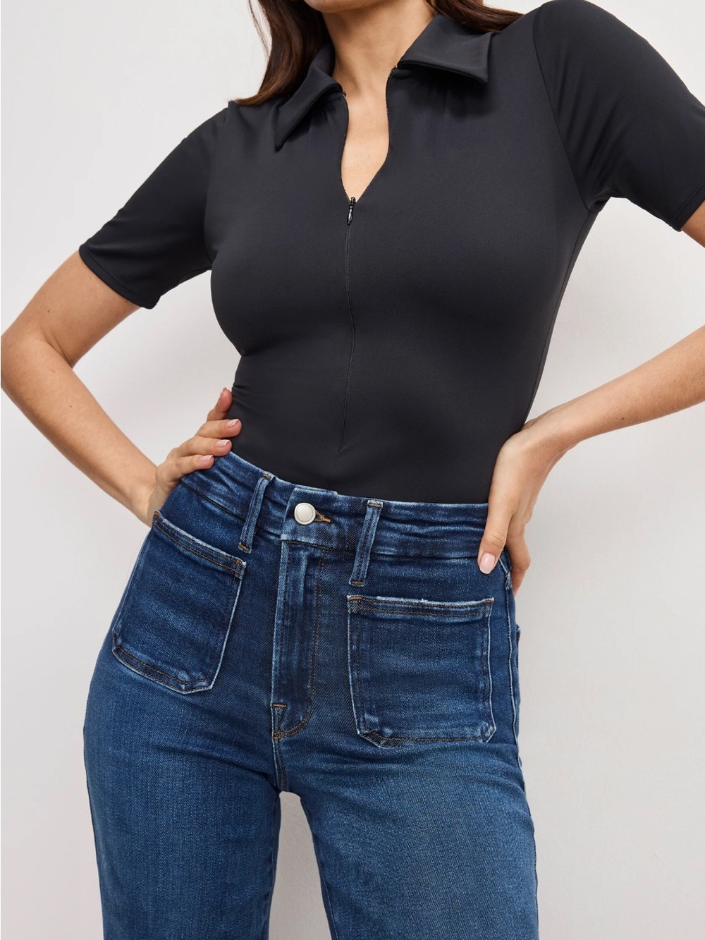 Good American Soft Tech Good Waist Palazzo Jeans Indigo Waist Cinching 16 - $178 - Picture 5 of 17